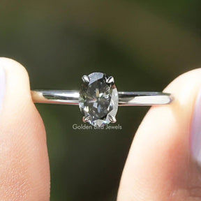 Gray Oval Cut Moissanite Solitaire Ring