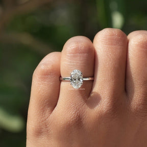 Detailed View Of Oval Cut Lab Diamond Solitaire Ring In White Gold