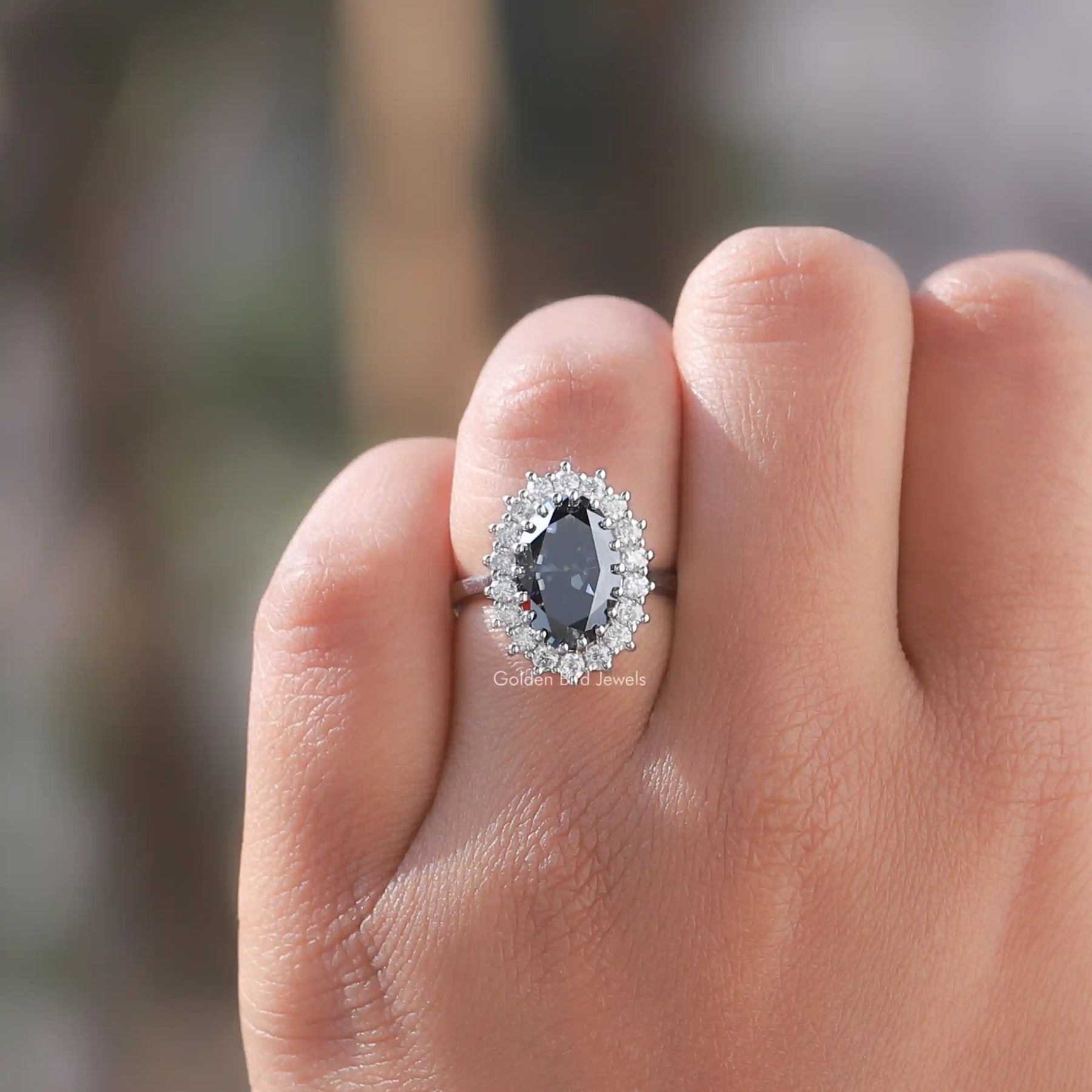 Oval Shaped Moissanite Halo Engagement Ring