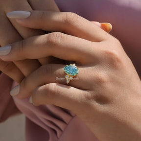 View of Fancy Colored Moissanite Engagement Ring In Finger