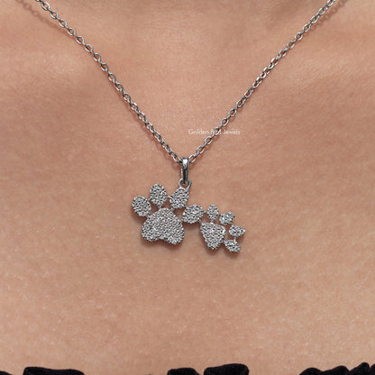 Paw Shaped Round Cut Lab Diamond Pendant