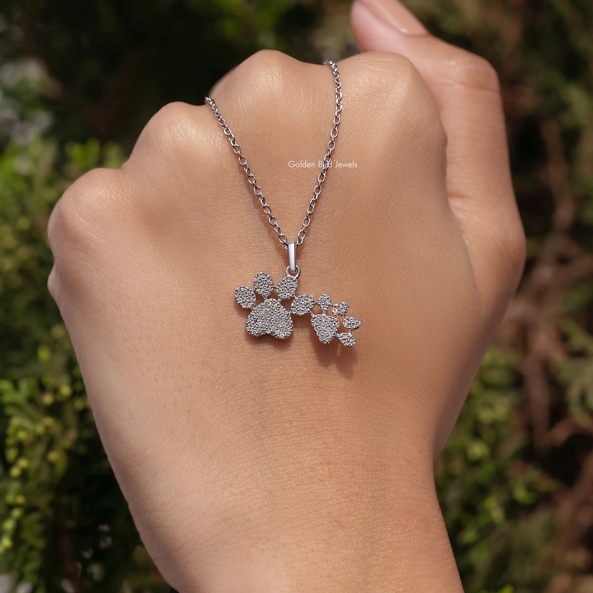 In Hand Close up view of Round Shaped Lab Diamond Solitaire Pendant