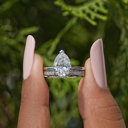 Birnenförmiger Moissanit-Ring mit verstecktem Halo und Ewigkeit-Band