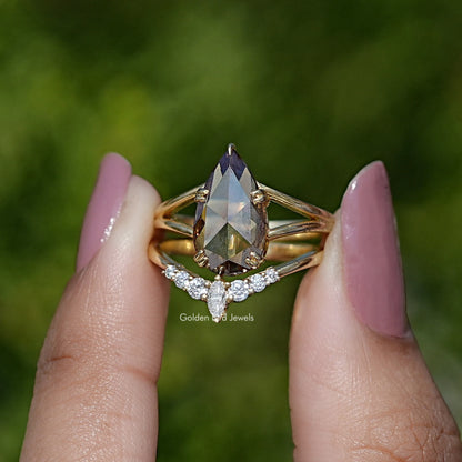 Rose Cut Pear Moissanite Bridal Ring Set