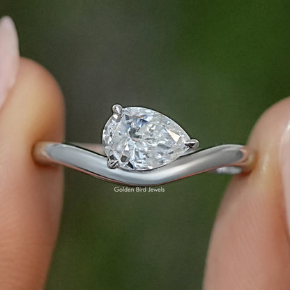 East West Pear Moissanite Solitaire Engagement Ring