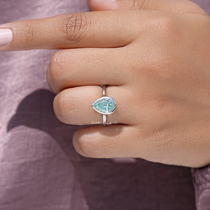 Old Mine Pear Cut Moissanite Diamond Bezel Set Ring
