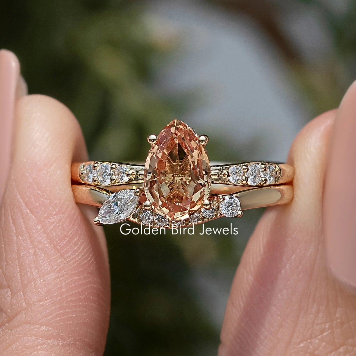 Old Mine Champagne Accent Diamond Bridal Ring Set