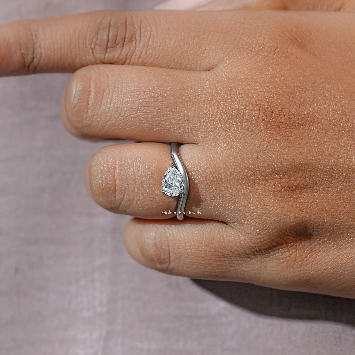 East West Pear Moissanite Solitaire Engagement Ring