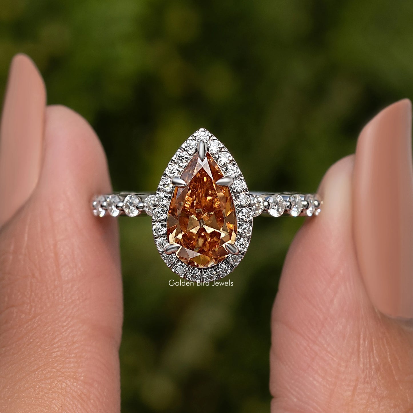 Moissanite Old Mine Pear Cut Halo Set Engagement Ring