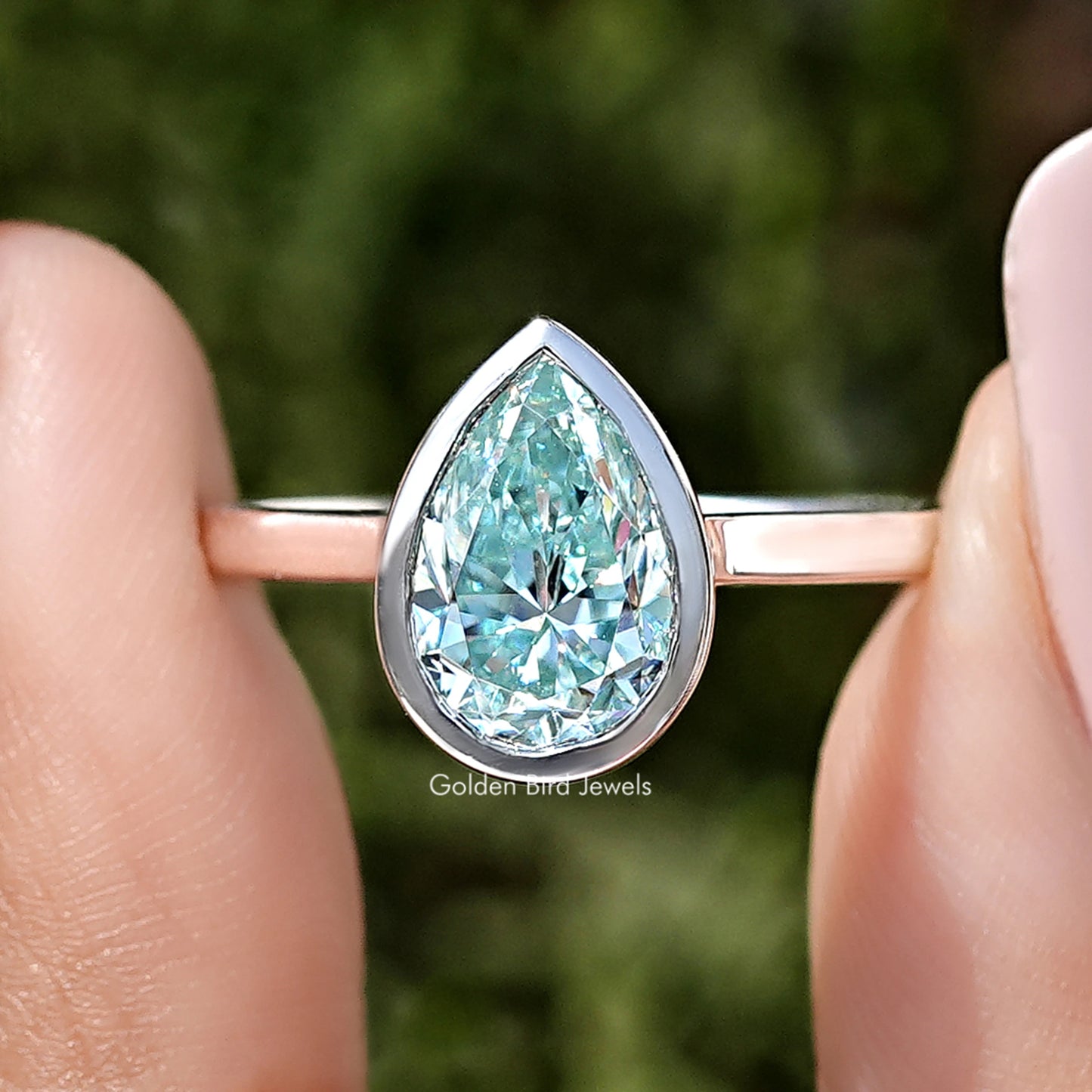 Old Mine Pear Cut Moissanite Diamond Bezel Set Ring