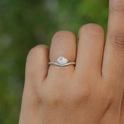 East West Pear Moissanite Solitaire Engagement Ring
