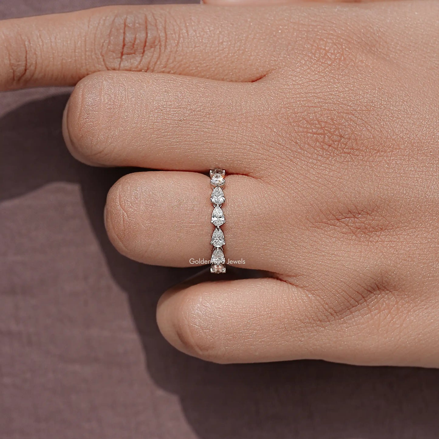Pear Cut Lab Diamond Eternity Wedding Band