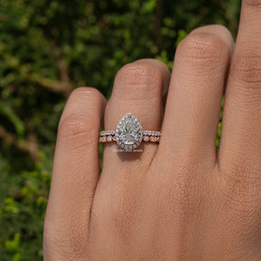Pear Cut Moissanite Halo Bridal Ring Set