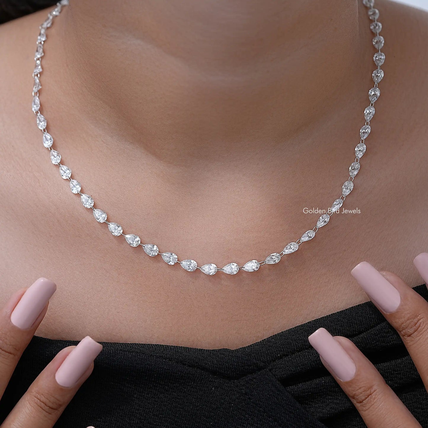 Pear Cut Lab Grown Diamond Link Tennis Necklace