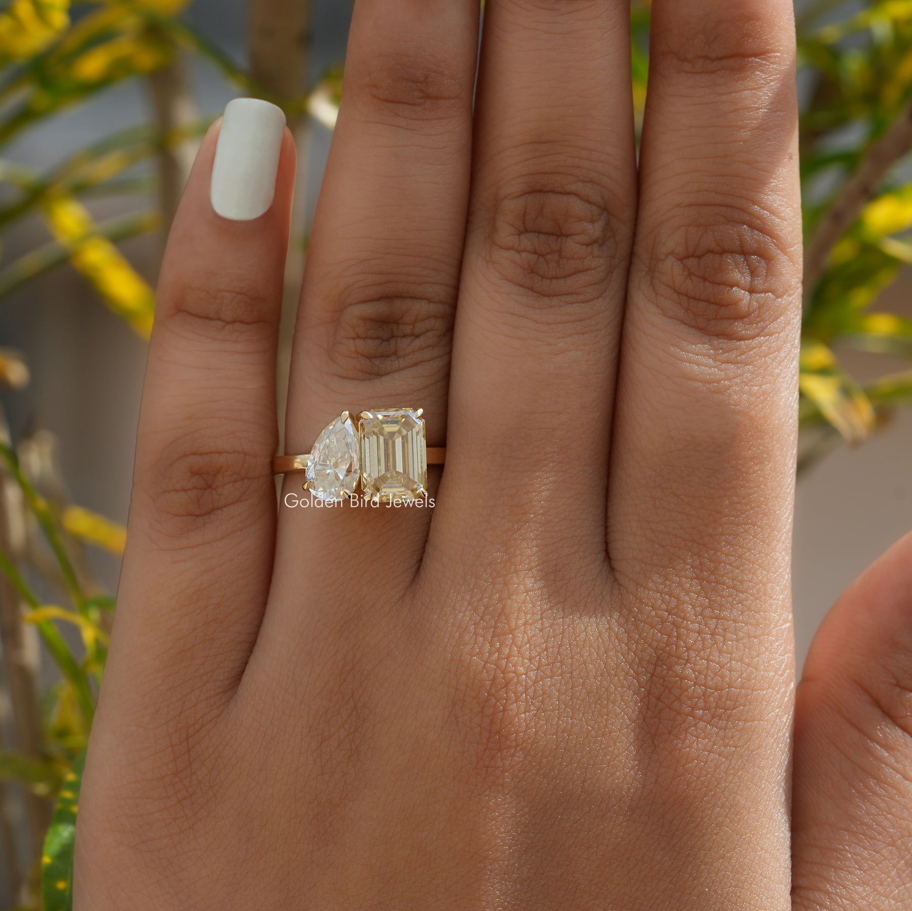 Pear And Emerald Cut Toi Et Moi Moissanite Ring