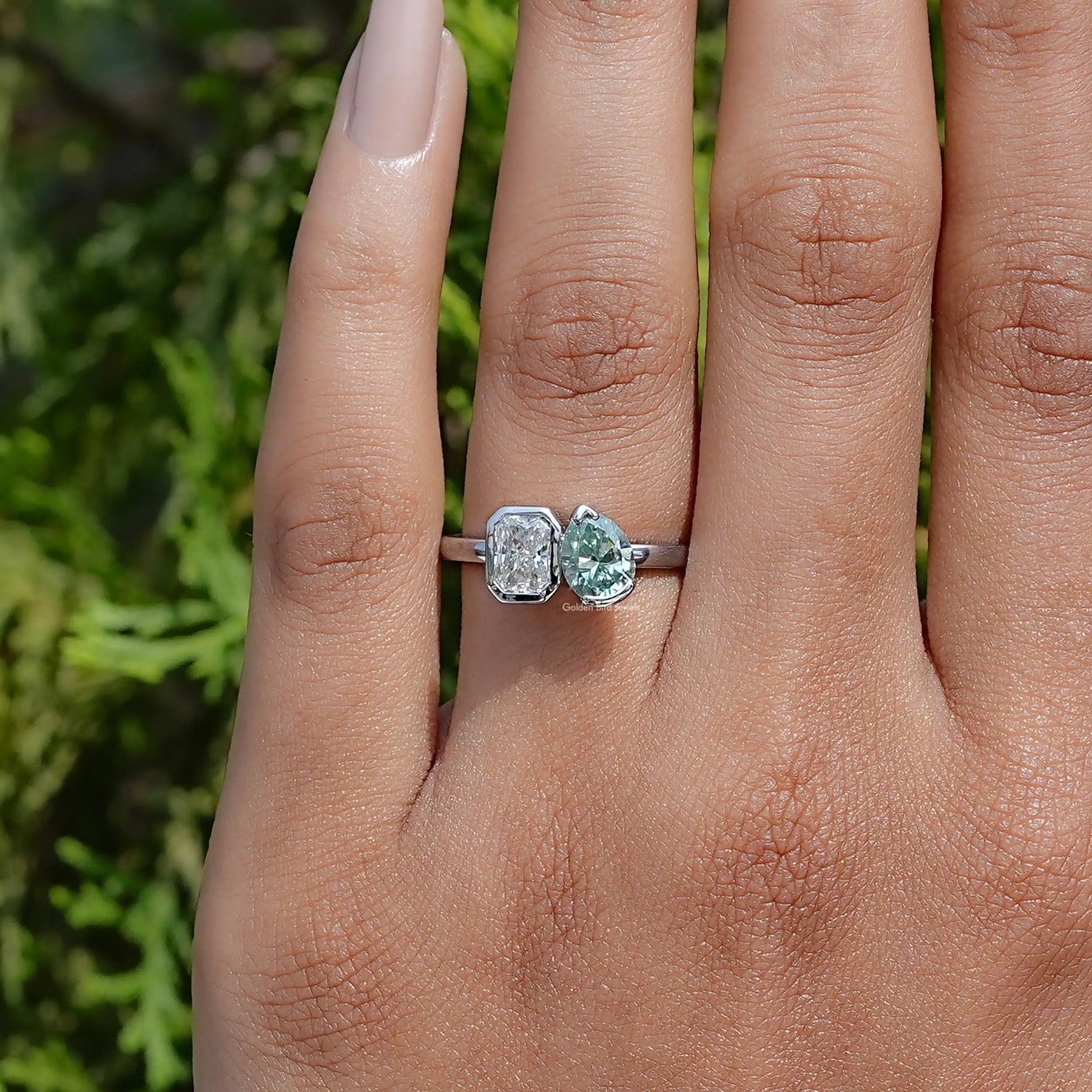 In Finger of Pear And Radiant Cut Moissanite Ring In White Gold