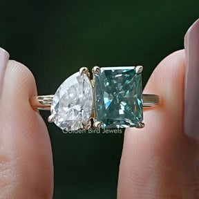 Pear And Radiant Cut Moissanite Toi Et Moi Ring