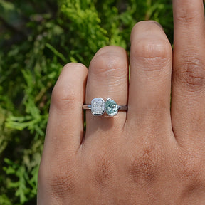 Detailed View of Pear And Radiant Cut Moissanite Ring In White Gold