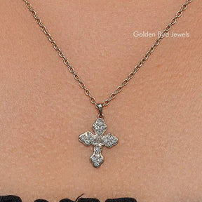 Pear And Round Lab Diamond Criss Cross Pendant