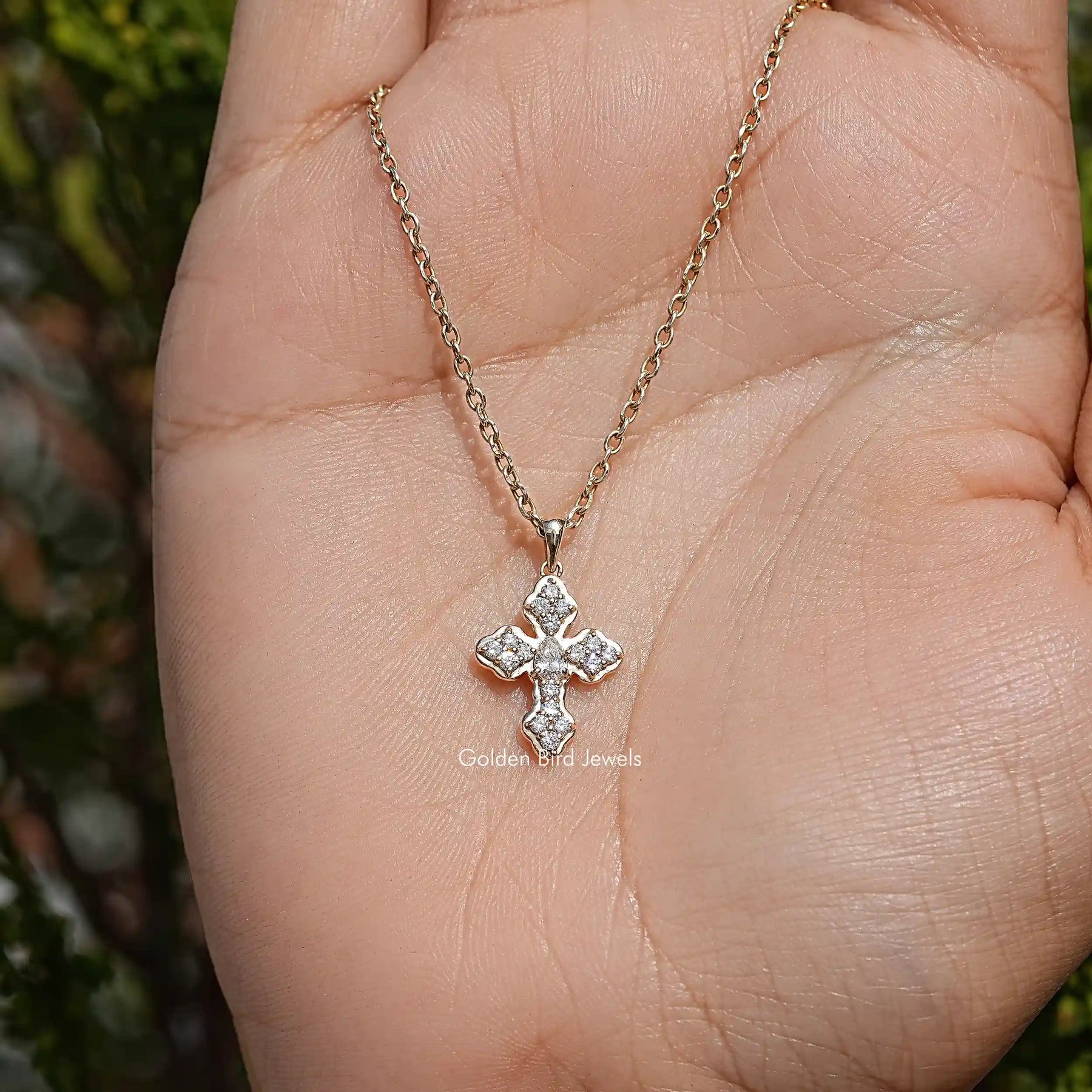 Pear And Round Lab Diamond Criss Cross Pendant