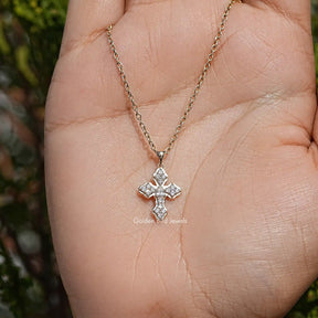 Pear And Round Lab Diamond Criss Cross Pendant