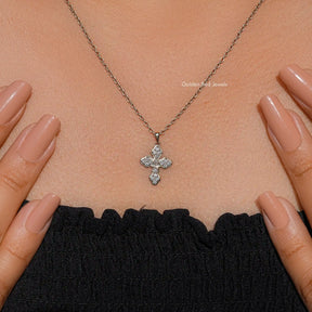 Pear And Round Lab Diamond Criss Cross Pendant