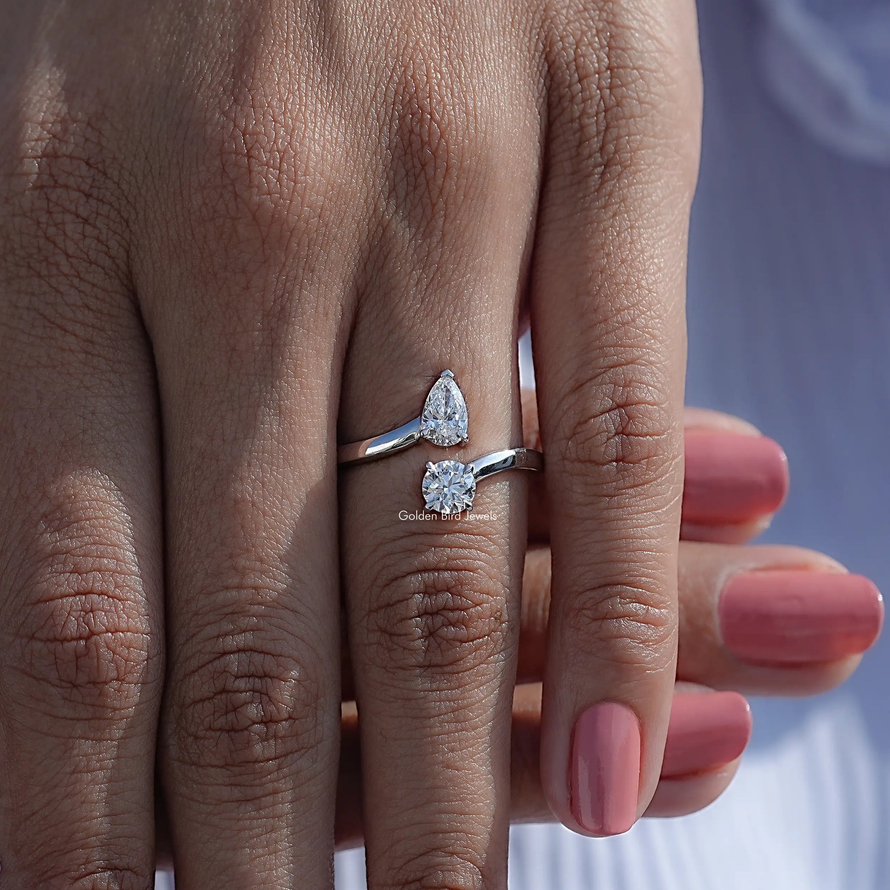 Pear And Round Open Cuff Lab Diamond Ring