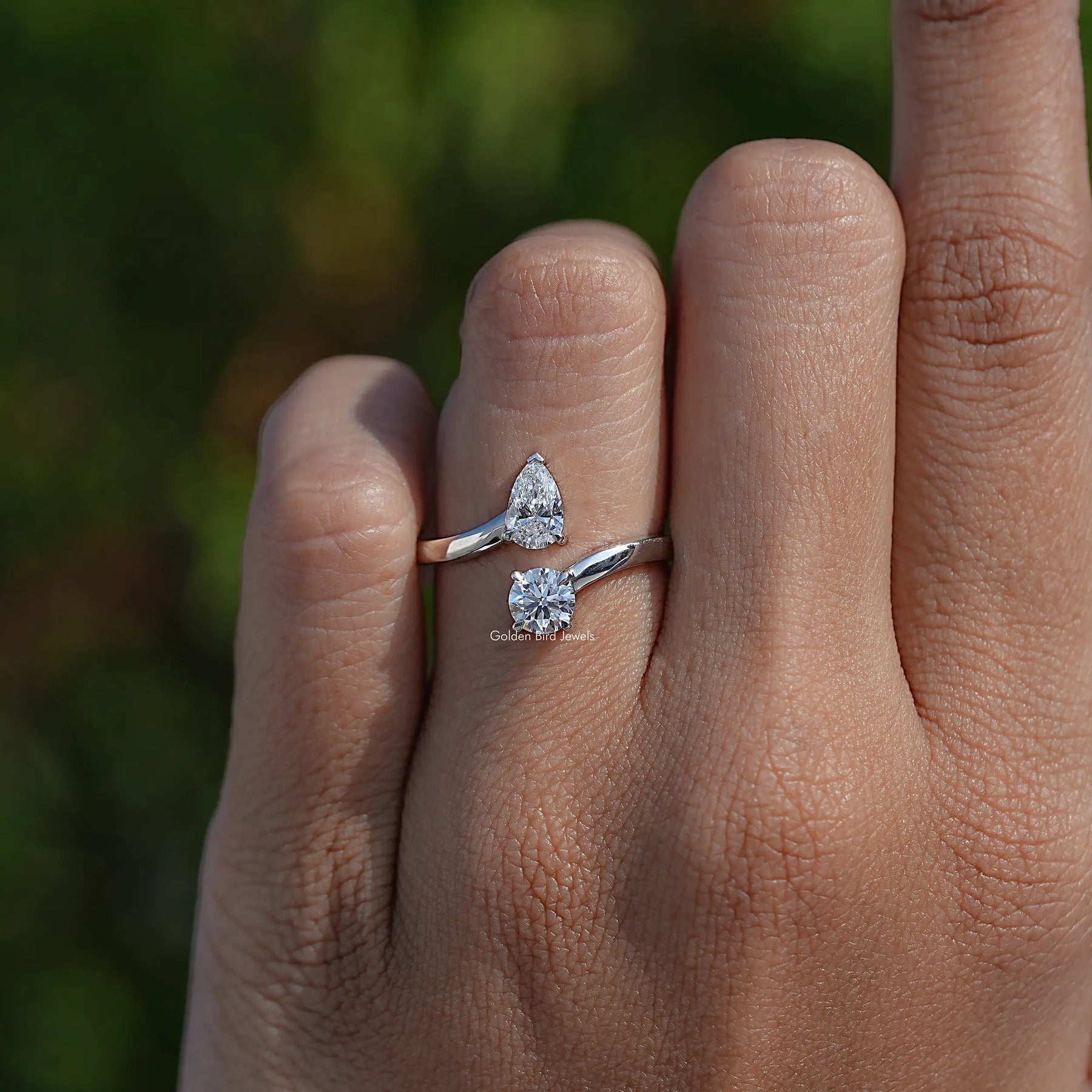 Pear And Round Open Cuff Lab Diamond Ring