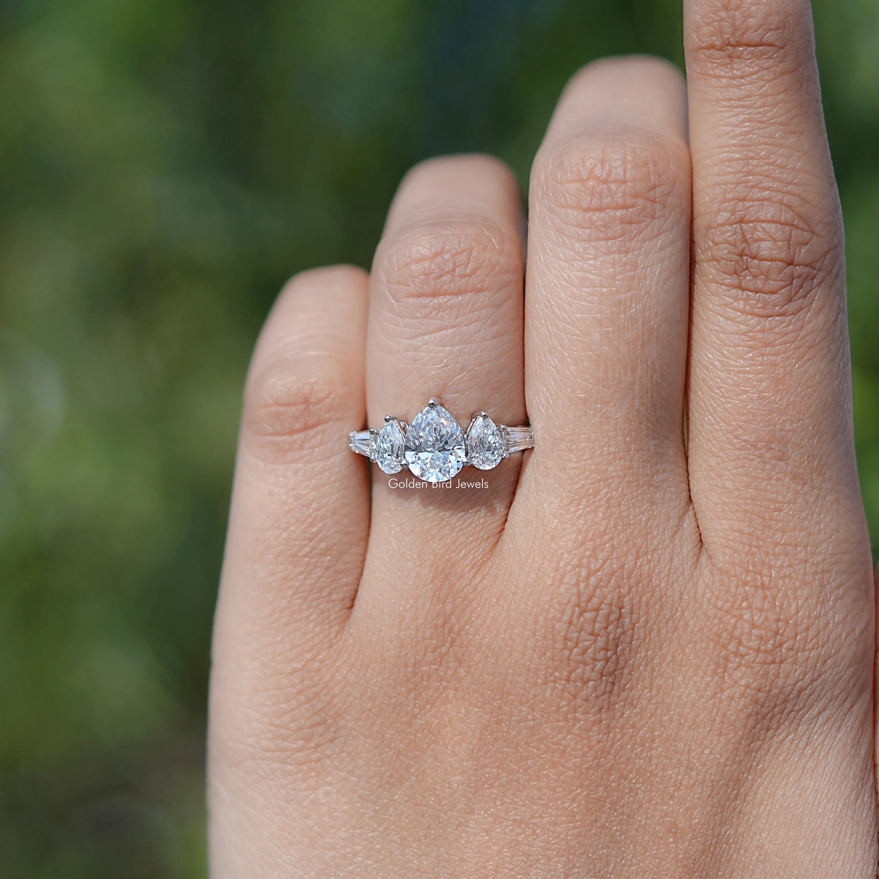 Five Stone Lab Grown Pear Cut Diamond Ring