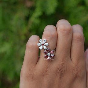 Pear Gemstone Flower Shape Cluster Bypass Ring