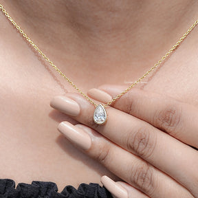Bezel Set Pear Cut Lab Diamond Solitaire Pendant