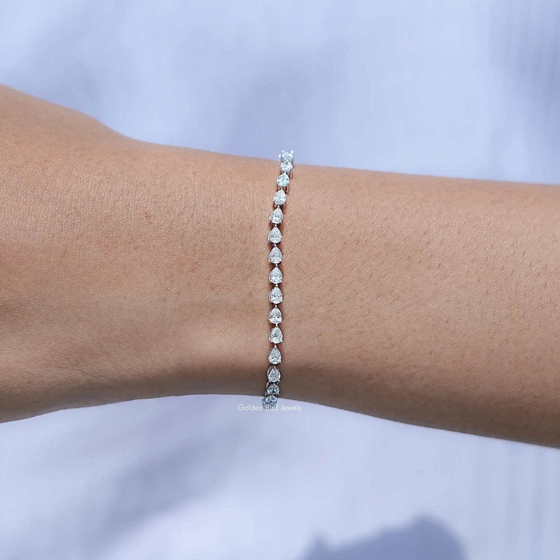 Side View Of Pear Cut Lab Diamond Tennis Bracelet
