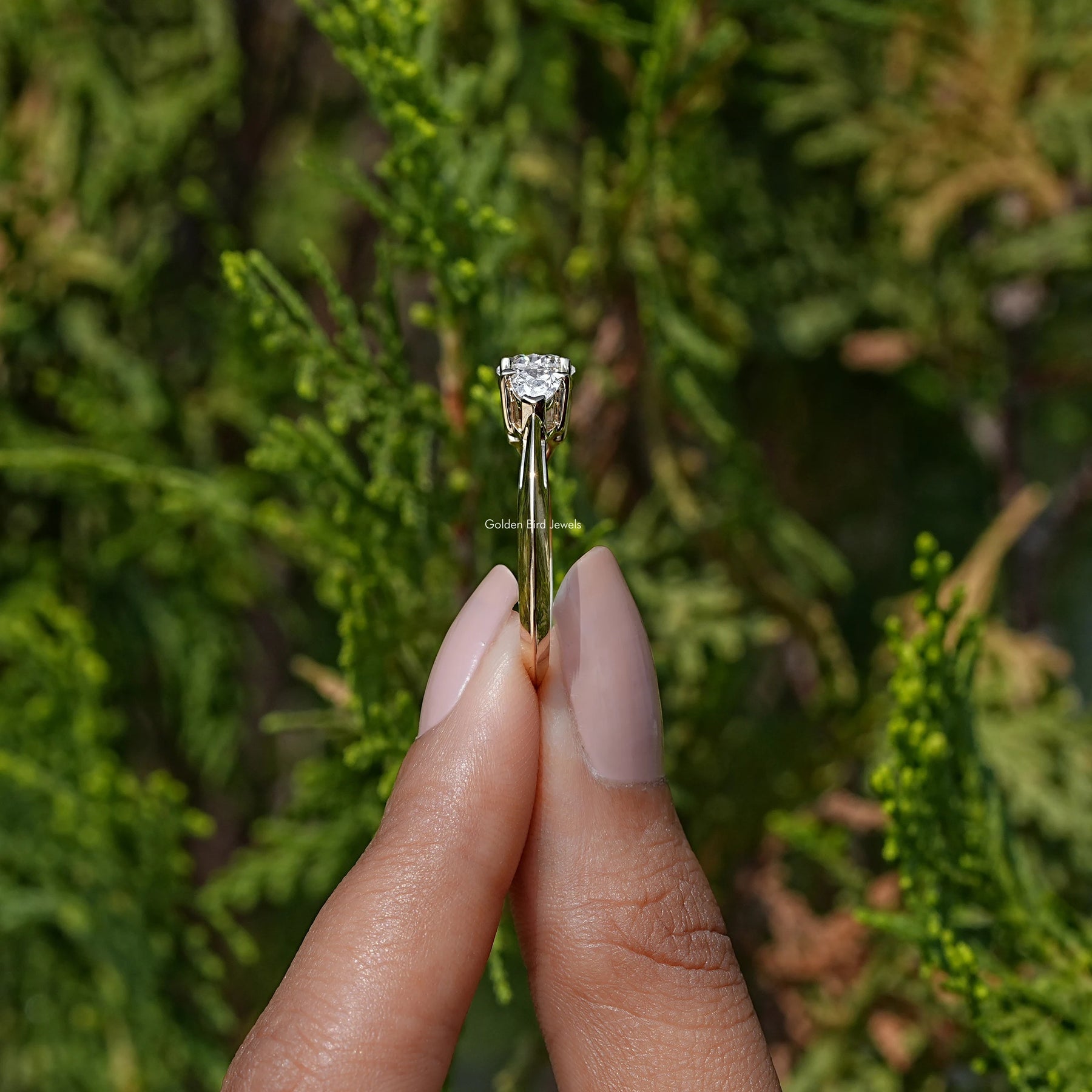 Pear And Round Cut Lab Diamond Three Stone Ring