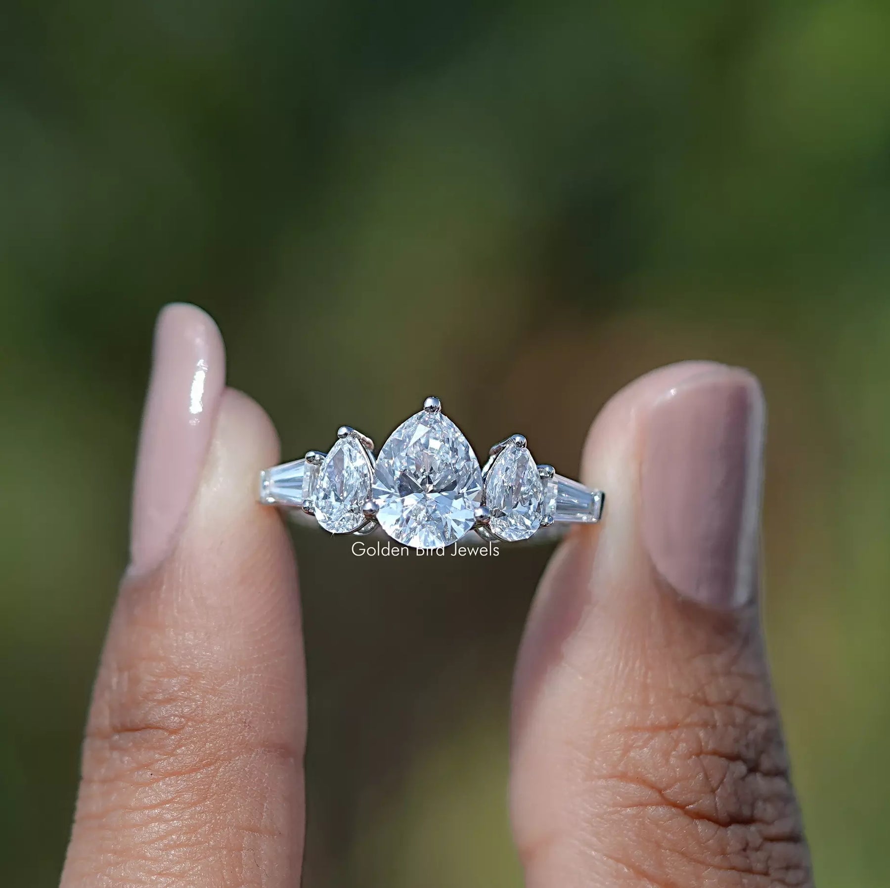 Five Stone Lab Grown Pear Cut Diamond Ring