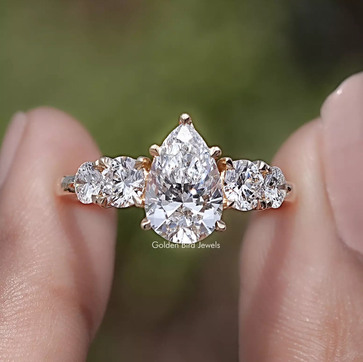 Pear Cut Lab Grown Diamond Five Stone Ring
