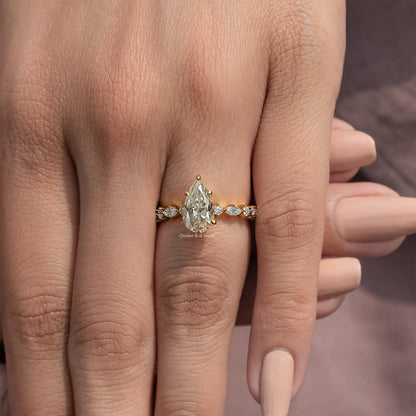 Pear Cut Moissanite Accent Engagement Ring