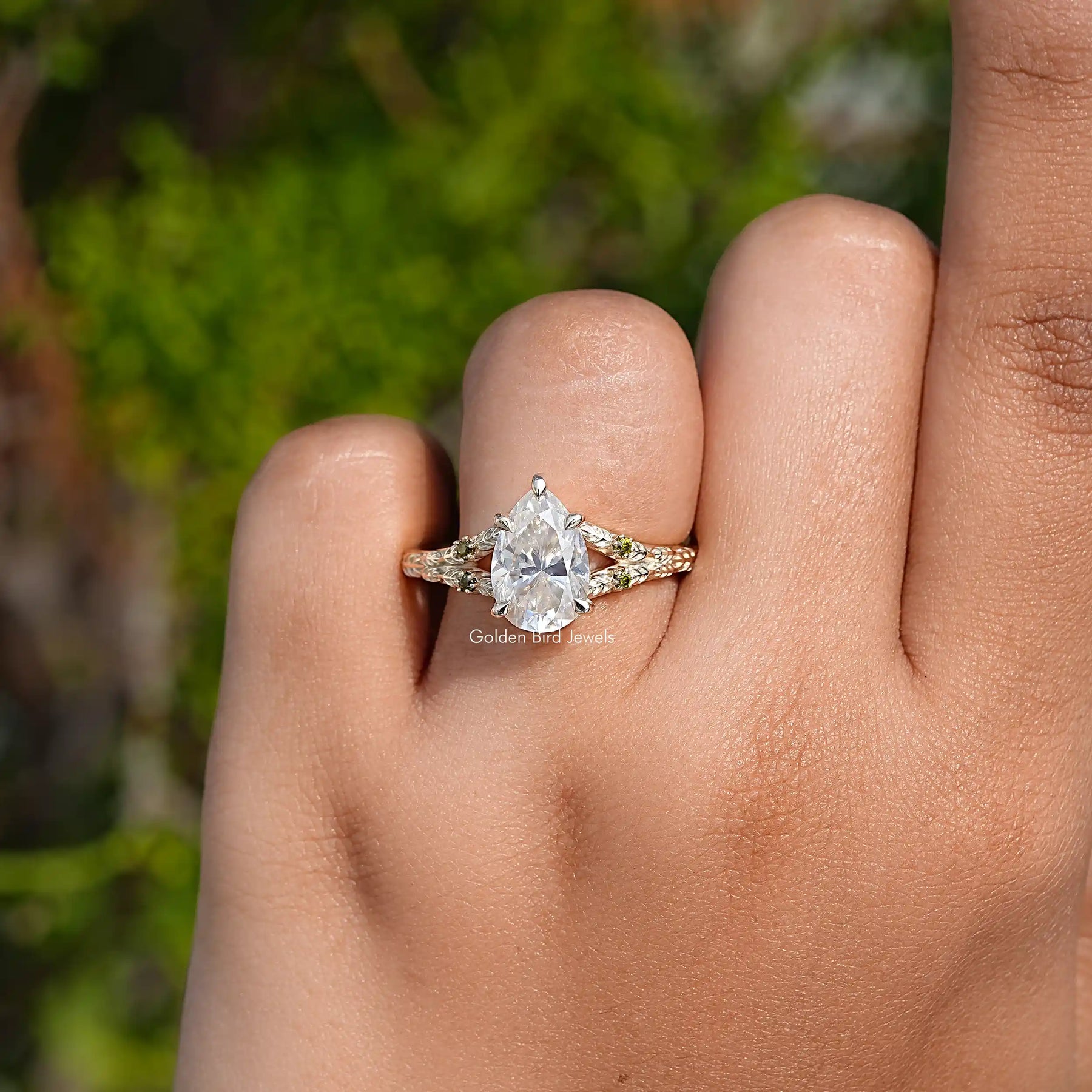 Pear Cut Moissanite Accent Engagement Ring