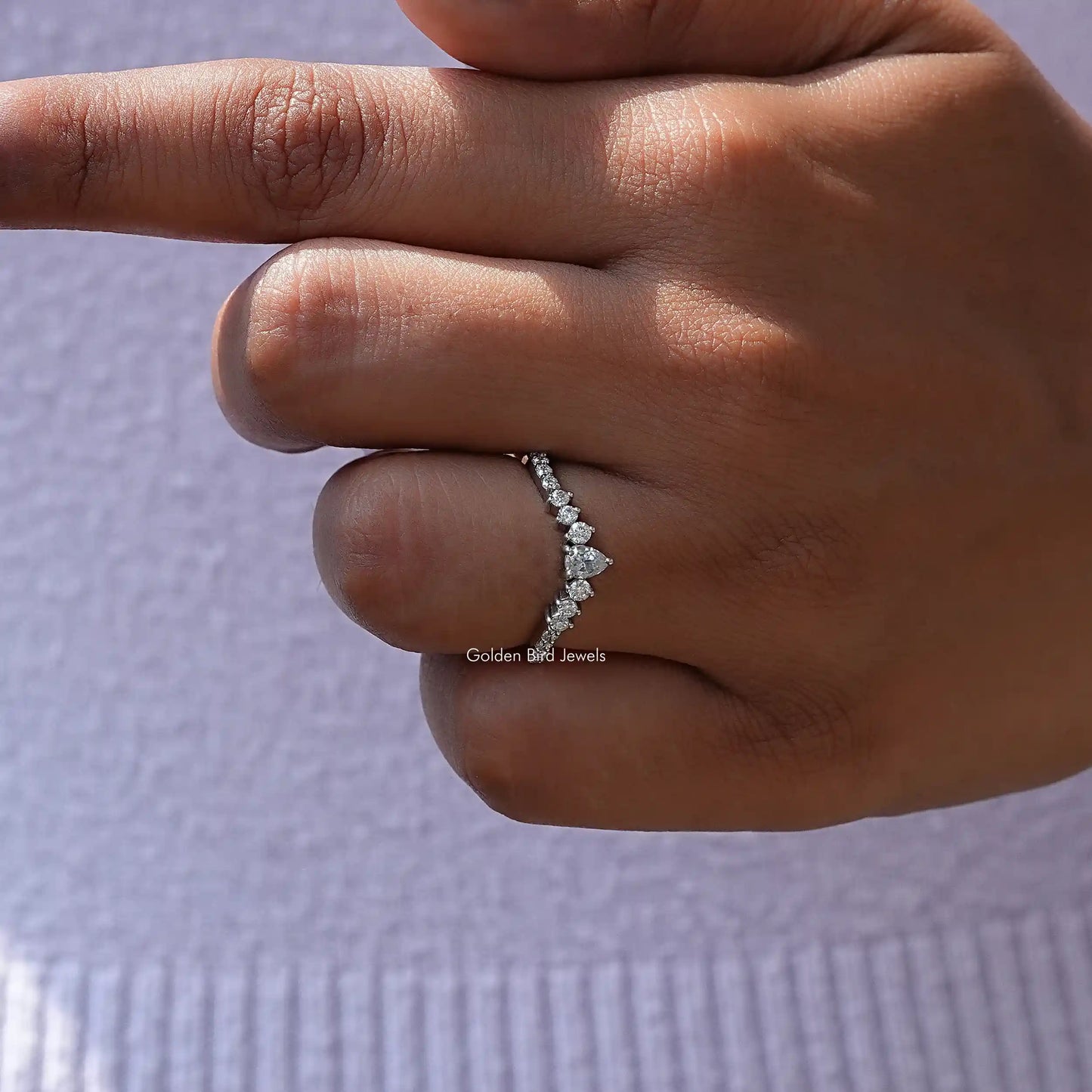 [Colorless Pear Shaped Moissanite Wedding Band In White Gold]-[Golden Bird Jewels]
