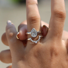 [Moissanite Bridal Ring Set Crafted With Pear Stone]-[Golden Bird Jewels]