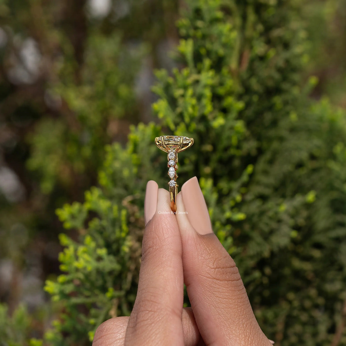 Pear Cut Moissanite Accent Engagement Ring