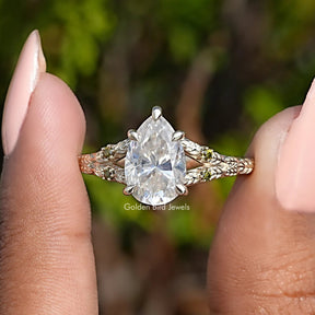 Pear Cut Moissanite Accent Engagement Ring