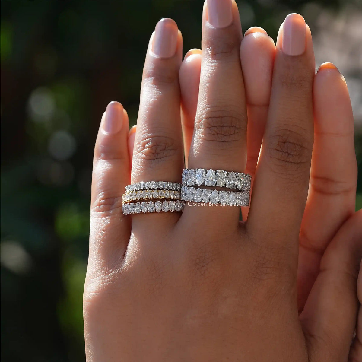 [Colorless Pear Cut Moissanite Wedding Band]-[Golden Bird Jewels]