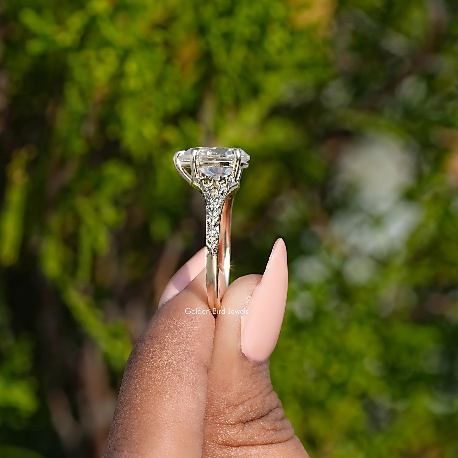 Pear Cut Moissanite Accent Engagement Ring