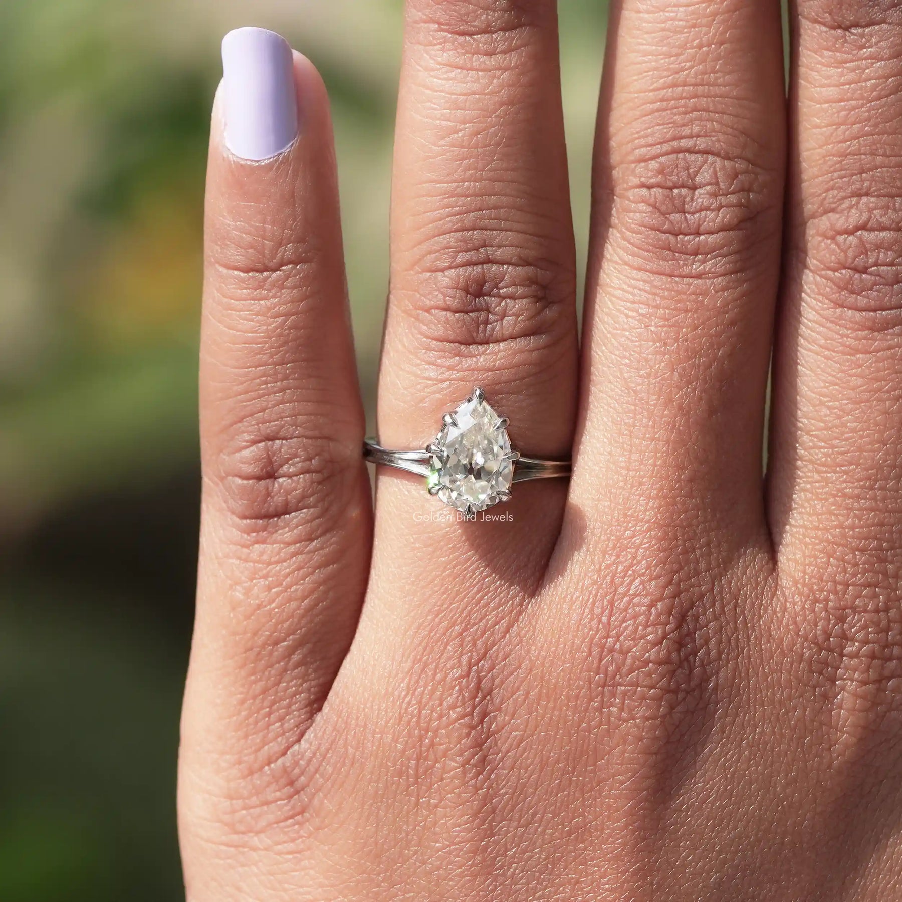 Old Mine Pear Cut Moissanite Solitaire Engagement Ring