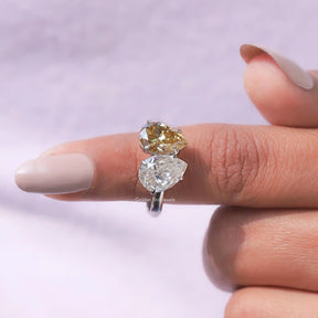 In finger front View of Pear Cut Toi Moi Ring 