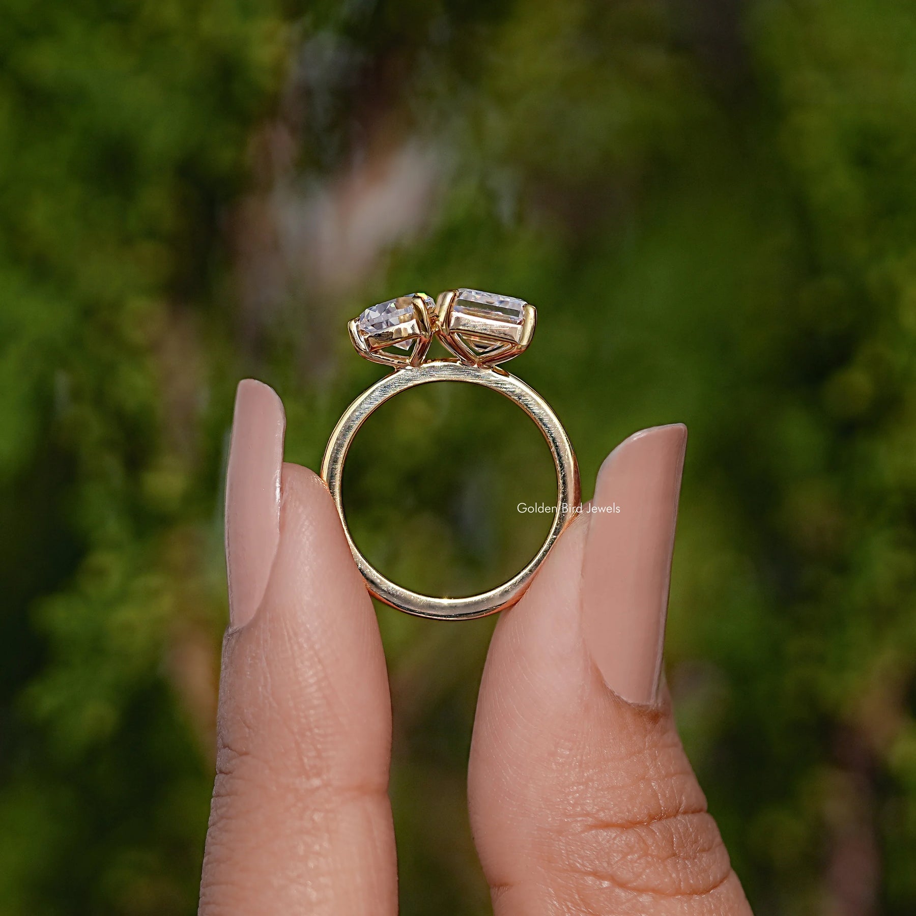 Pear And Emerald Cut Moissanite Two Stone Ring