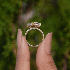 Pear And Emerald Cut Moissanite Two Stone Ring