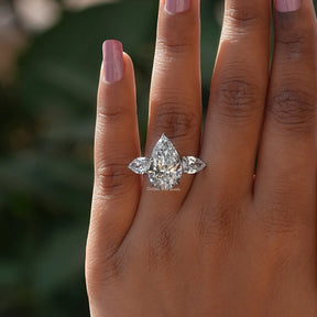 [3 Stone Pear Cut Engagement Ring]-[Golden Bird Jewels]