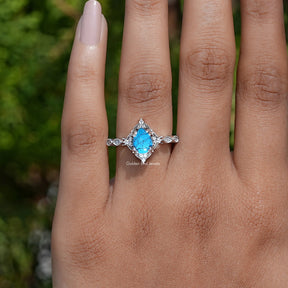 Blue Turquoise Pear Gemstone Accent Set Ring