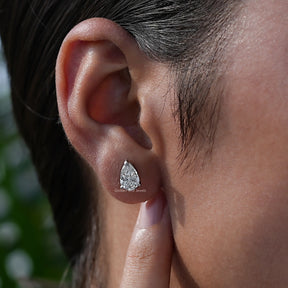 [Pear Diamond Stud Earrings In White Gold]-[Golden Bird Jewels]